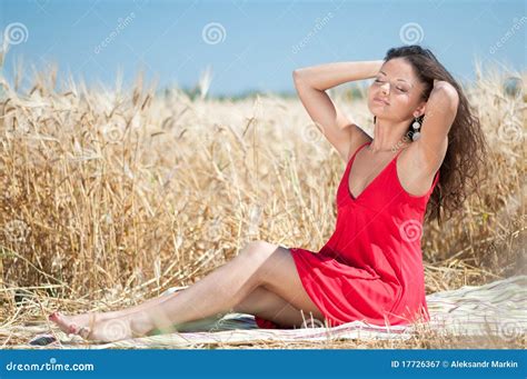 Girl With Perfect Hair Posing In Field Picnic Stock Image Image Of