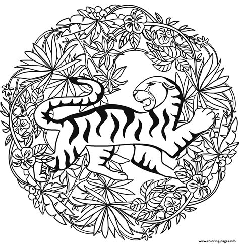 Tiger Mandala Animal Coloring Page Printable