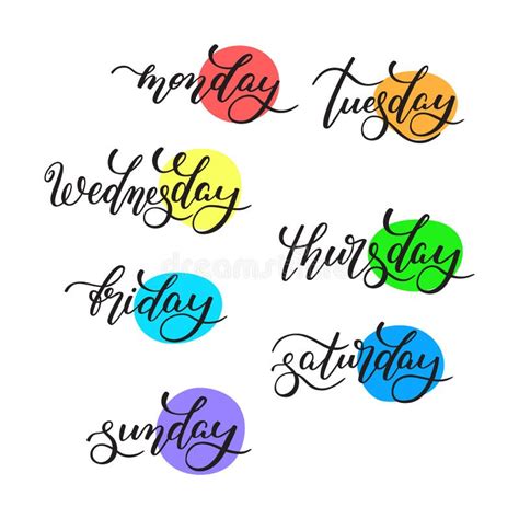 Lettering Days Of The Week Monday Tuesday Wednesday Thursday