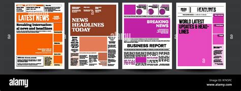 Newspaper Cover Set Vector With Text And Images Daily Opening News