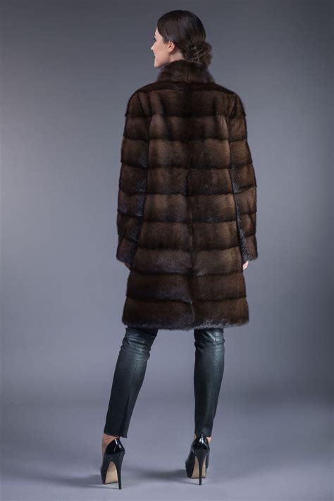 Natural Dark Brown Horizontal Mink Fur Coat Handmade By Nordfur