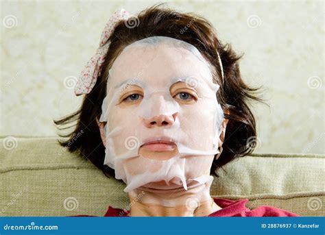 Portrait Woman Applying Rejuvenating Facial Mask On Her Face Stock Image Image Of Caucasian