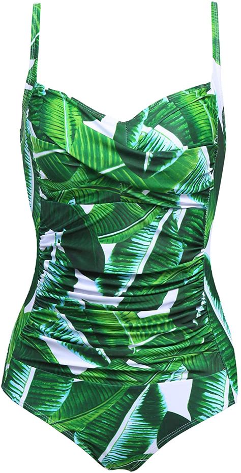 Ekouaer Retro Pin Up Bathing Suit Swimsuit Swimwear White Leaves Size X Large Ebay