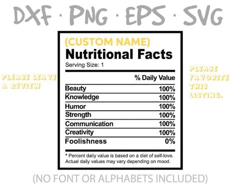 Custom Nutrition Facts Png And Svg Etsy