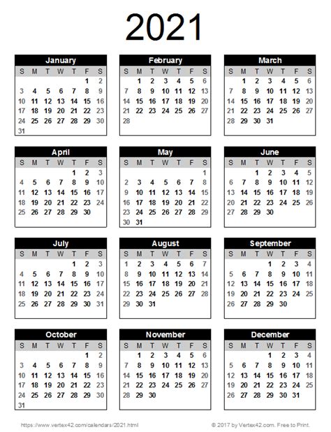 2021 Yearly Calendar With Boxes Calendar Template Pri