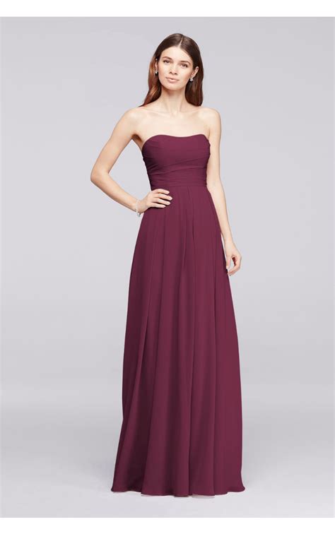 Strapless Long Floor Length Crinkle Chiffon Bridesmaid Dress With Full