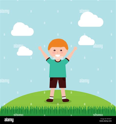 Cartoon Boy Raising Hands Stock Vector Images Alamy