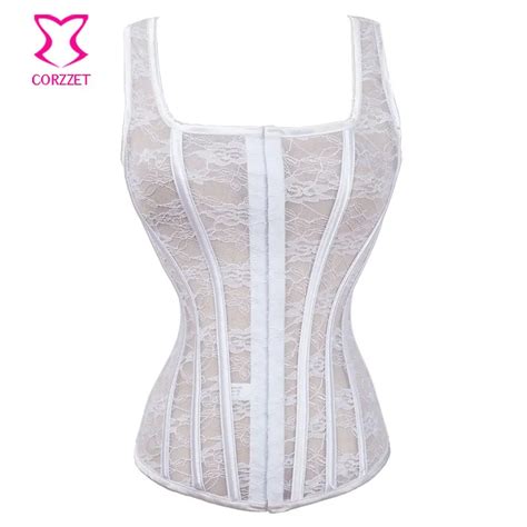 Sexy Hollow Out Lace Corset White Wedding Bustier Tank Vest Corsets And