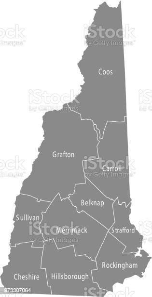 New Hampshire County Map Vector Outline Gray Background Map Of New