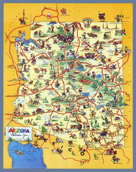 Large Detailed Tourist Illustrated Map Of Arizona State