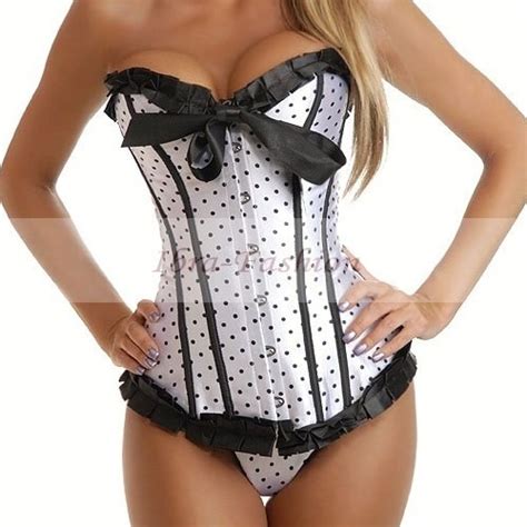 New Popular Style White Burlesque Polka Dot Corset Lace Up Corset