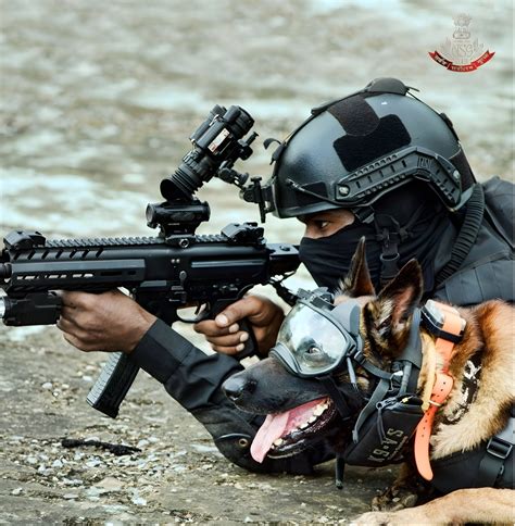 National Security Guard Nsg Commando With Sig Sauer Mpx Romeo Red Dot Sight And K9 Belgian