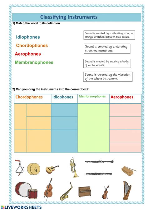 Classifying musical instruments - Interactive worksheet