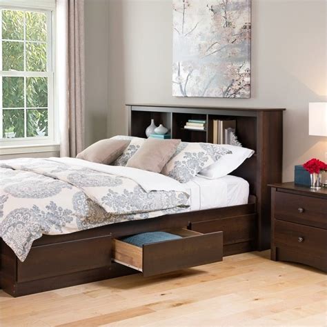 Prepac sonoma black queen storage headboard prepac sonoma black queen storage headboard designed to fit either a double or queen bed, this 11 deep bookcase style headboard has three compartments which provide ample space for bedside reading material, clocks etc. Full / Queen Bookcase Bookcase Headboard in Espresso - ESH ...