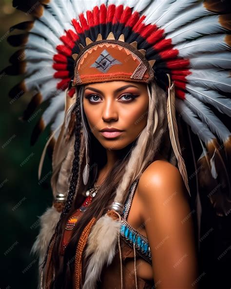 premium ai image native american indian model in full costumes accessories and feathery head