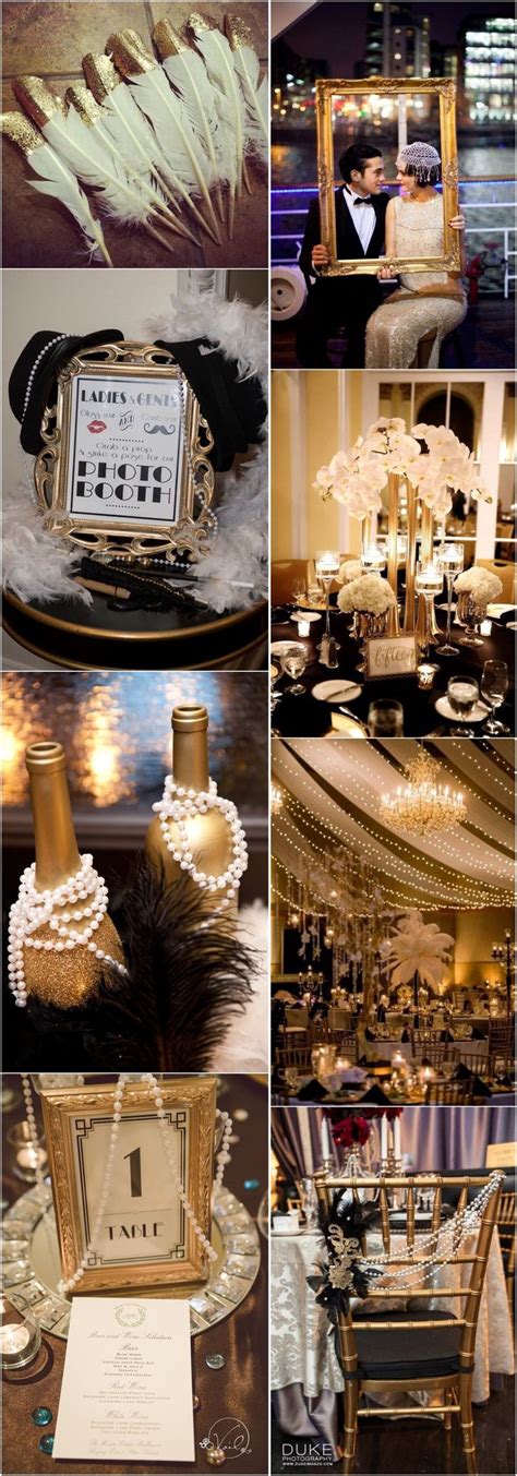 The 1920's was an era of decadence, elegance, and glamour so it's easy to see why it is such a popular party theme! 25 Black and Gold Great Gatsby-Inspired Wedding Ideas ...