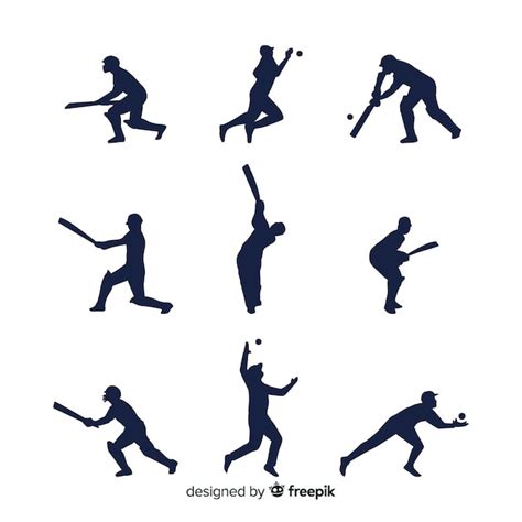 Cricket Player Silhouette Collection Free Vector