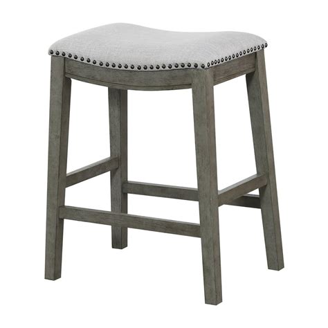 Osp Home Furnishings Saddle Stool 24 In Grey Fabric And Antique Grey