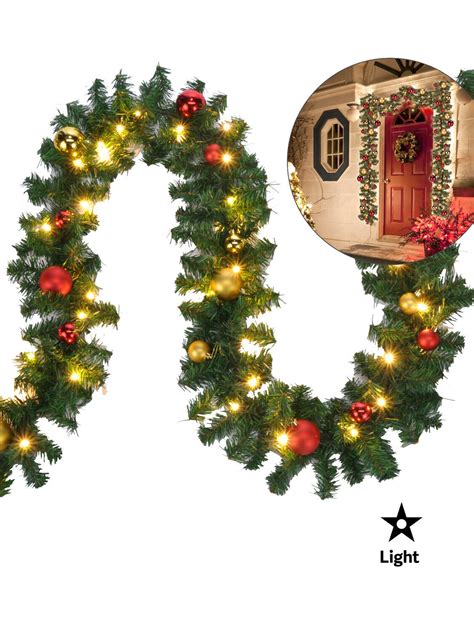 27m 5m Pre Lit Christmas Garland Decoration Baubles With Led Lights