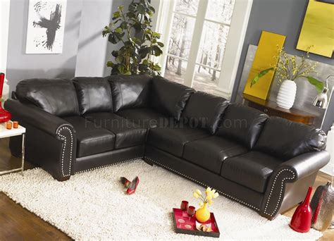 Black Or Burgundy Bonded Leather Classic Sectional Sofa