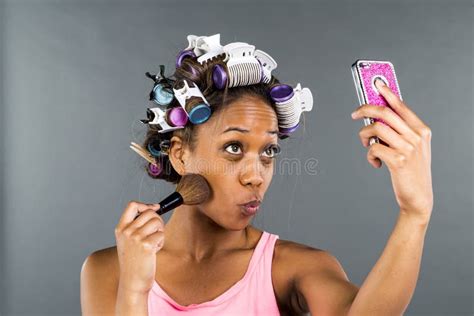 Black Model Applying Makeup Stock Photo Image Of Fashion Hairstyle