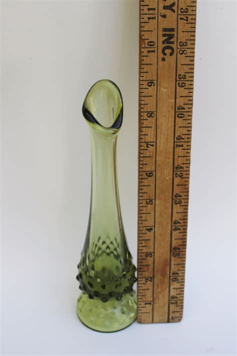 Vintage Fenton Hobnail Pattern Bud Vase Mod Swung Shape Vase Avocado Green