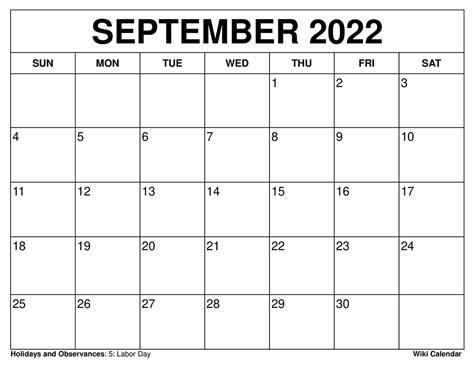 Free Printable September 2022 Calendars Wiki Calendar