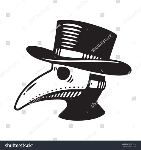 Plague Doctor Head Profile With Bird Mask And Hat Vintage Engraving