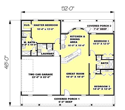 Ranch Style House Plan 3 Beds 2 Baths 1500 Sqft Plan 44 134