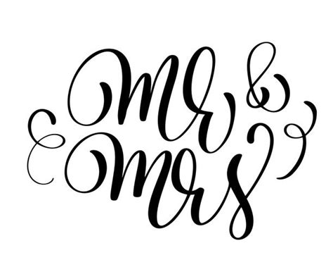 Mr And Mrs Text On White Background Hand Drawn Calligraphy Wedding