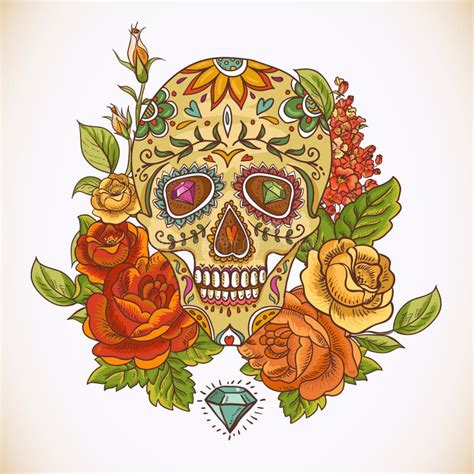 Skull And Flowers Day Of The Dead Stock Vector Illustration Of Rose