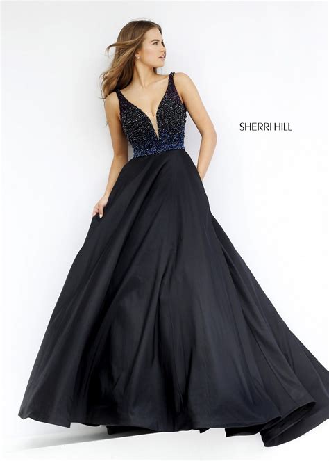 Sherri Hill Black Deep V Neck Ball Gown Sherri Hill Prom Dresses Ball Gowns Prom Prom