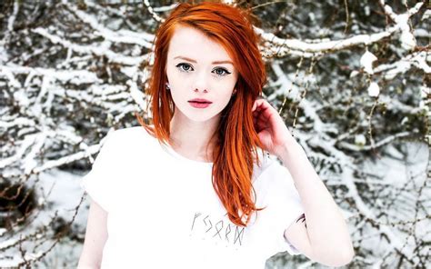 Wallpaper Women Outdoors Redhead Model Long Hair Snow Winter Fashion Spring Lass