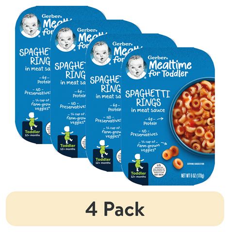 4 Pack Gerber Mealtime For Toddler Spaghetti Rings In Meat Sauce