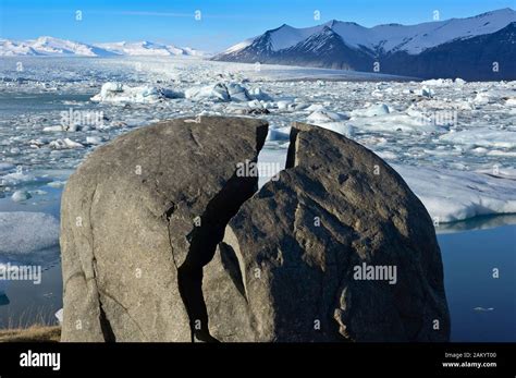 Ruptured Rocks Frost Wedging Glacier Lagoon Of Joekulsárlón