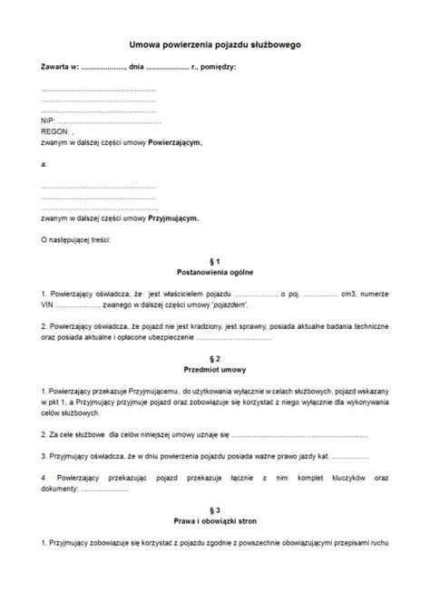 UPP Umowa powierzenia pojazdu | druk, formularz online