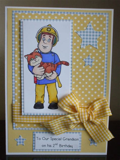 Easy & last minute diy birthday cards anyone can make. Handmade 2nd birthday card Grandson Fireman Sam image