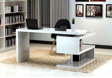 Zag White Lacquer Modern Office Desk Contemporary Office Desk Lupon