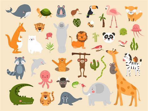 Dibujos Animados De Animales Salvajes 1218564 Vector En Vecteezy