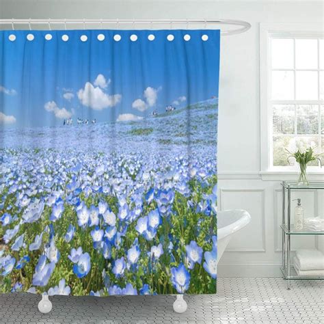 Cynlon Blue Nemophila Flower Field At Hitachi Seaside Park Bathroom Decor Bath Shower Curtain