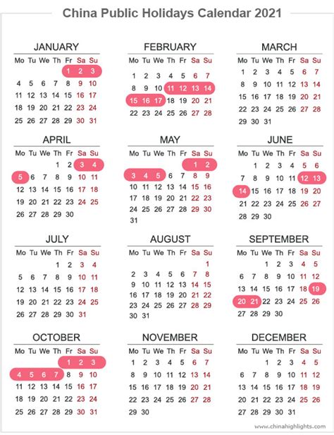 Chinese New Year Calendar 2021 Printable