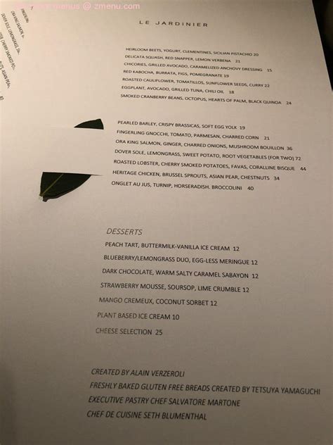 Online Menu of Le Jardinier Restaurant, Miami, Florida, 33137 - Zmenu