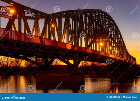 Iron Truss Bridge At Sunset Editorial Photography Image Of Structure