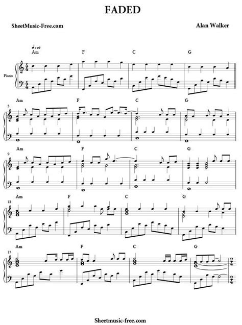 faded sheet  alan walker sanita piano sheet