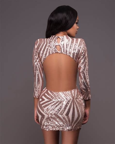 Sexy Long Sleeve Sequins Backless Party Dress On Luulla
