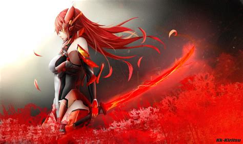 Hd Wallpaper Anime Girl Redhead Bodysuit Fiery Sword Sci Fi One