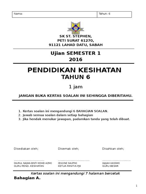 Please copy and paste this embed script to where you want to embed. Soalan Pendidikan Kesihatan Tahun 6 2019