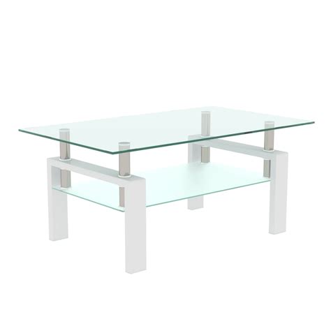 Buy Goujxcy Modern Glass Coffee Table Rectangle Accent Side Table 2