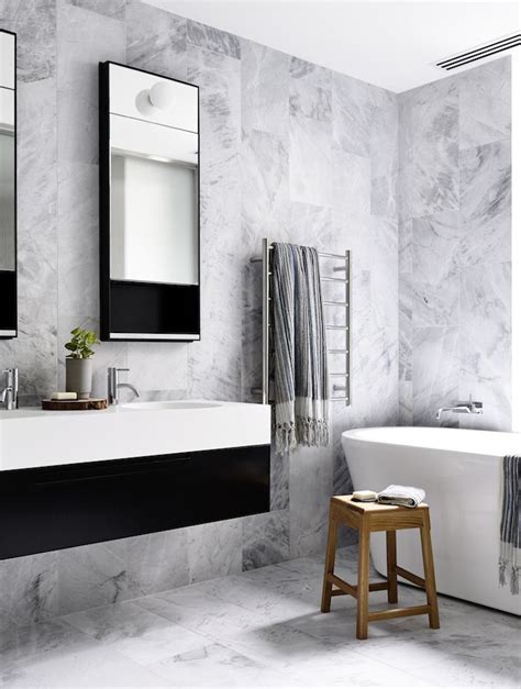Most homes have bathroom lights that. 5 Bathroom Designs In Black, White & Grey | White bathroom ...