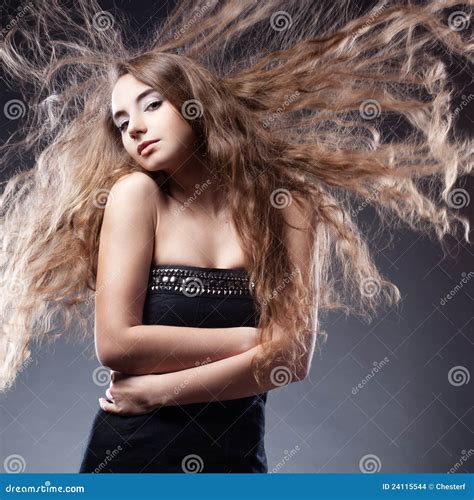 Woman With Flying Hair Posing Stock Photo Image Of Elegant Lady
